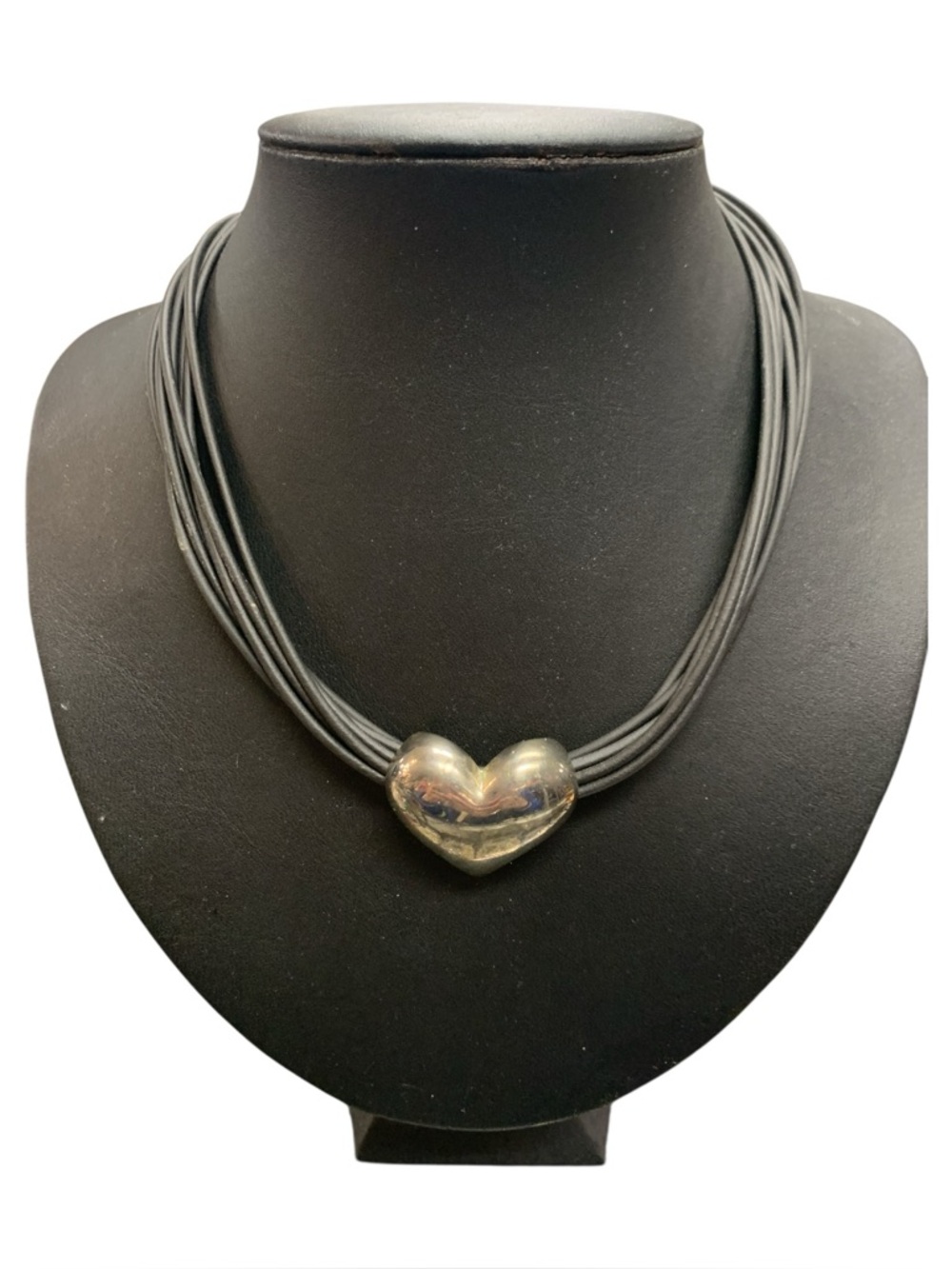 Heart Pendant Multi-Strand Necklace in Black and Silver